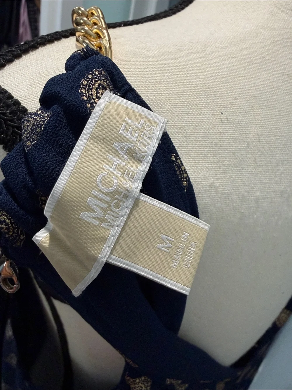 Michael Kors Navy Midi Dress with Gold Dot Print
